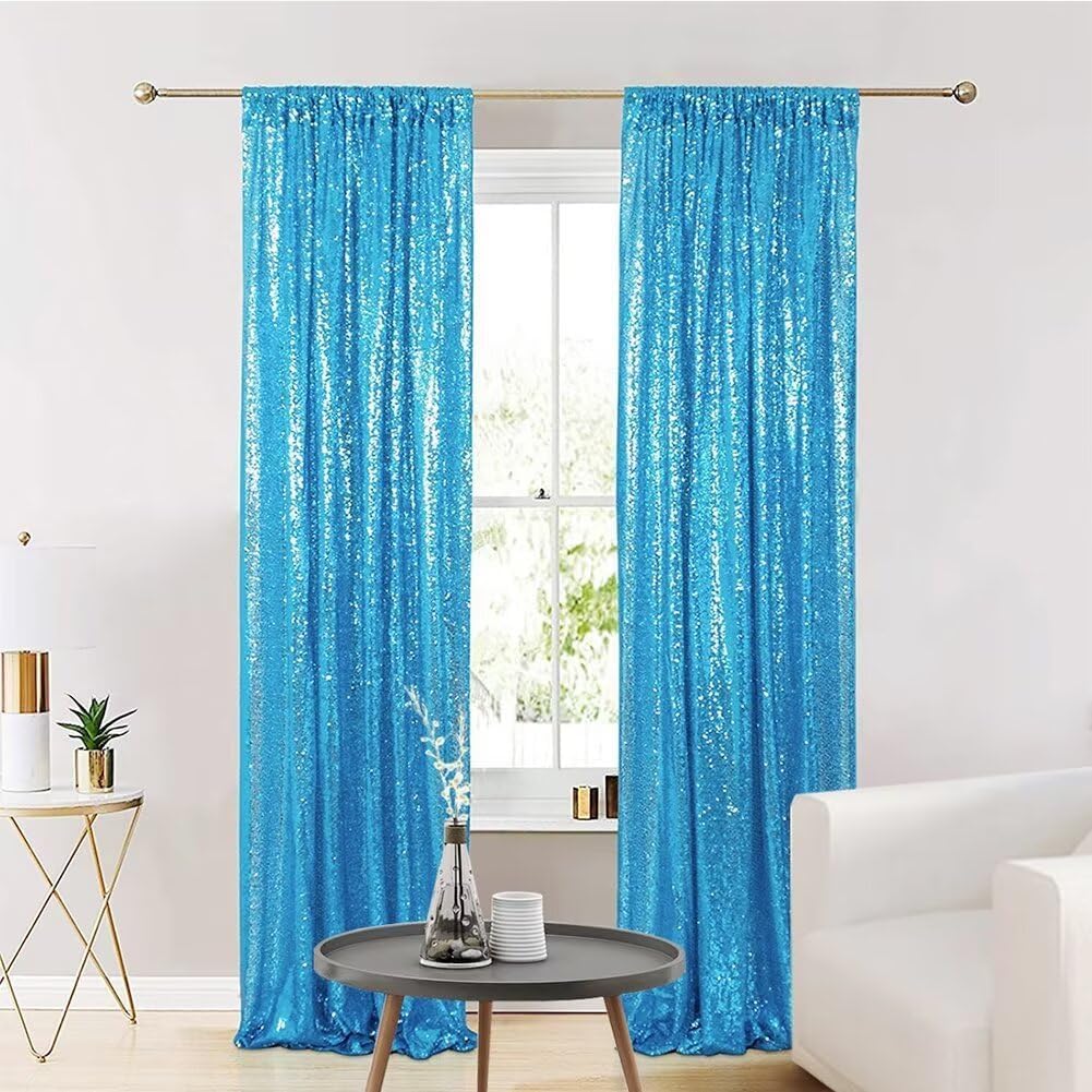 Eternal Beauty 2 PCS Sequin Backdrop Curtain, Sequin Wedding Backdrop for Christmas Party, Birthday (Turquosie 2FTx8FT)