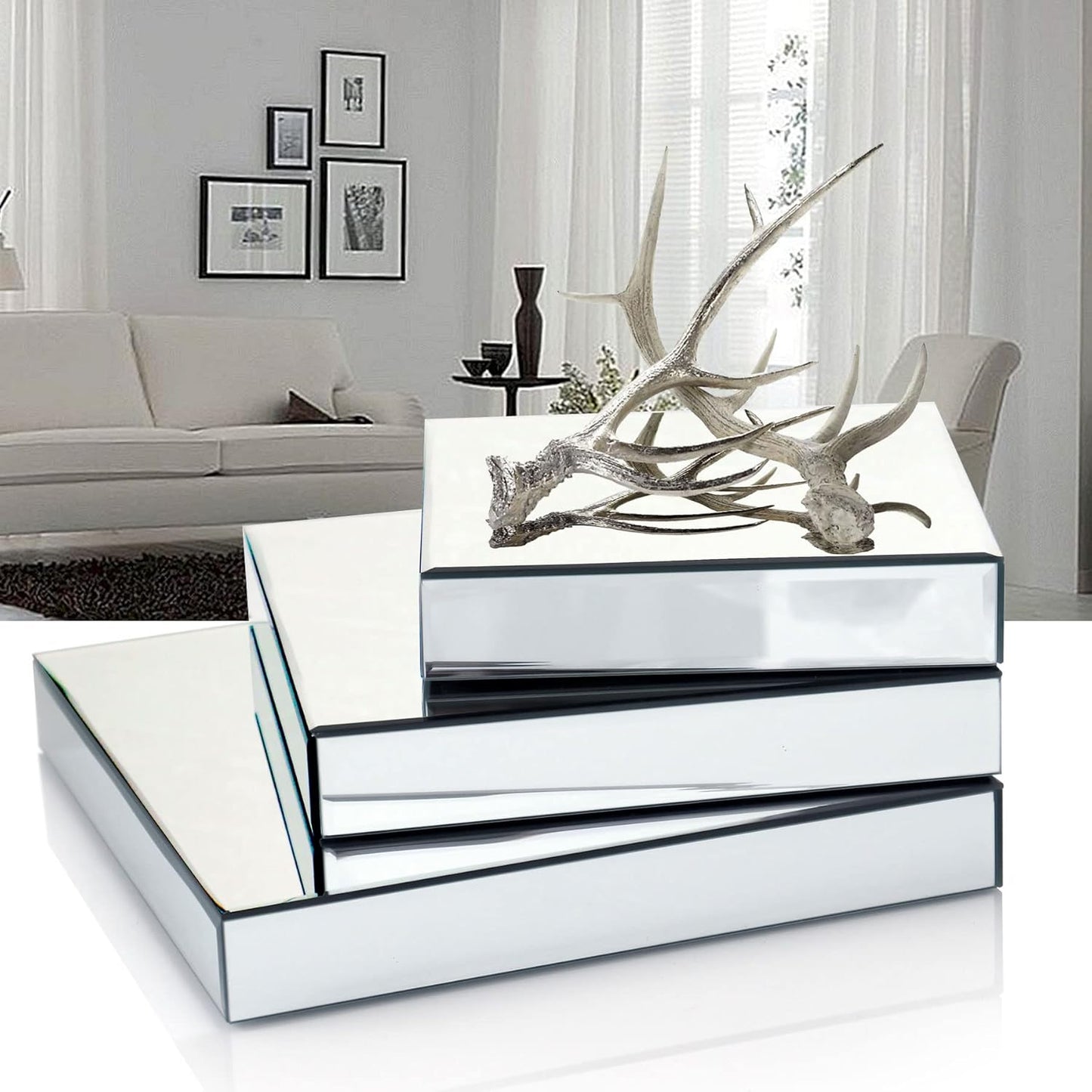 GIMORRTO Mirror Display Riser Stands 3 Set, Glam Accent Table Display Platform for Decorative Pieces, Mirrored Showpeice 3Pack, Centerpiece Displayer (Square 3PC)