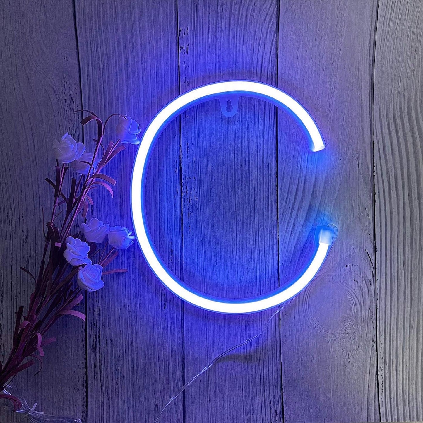 LED Blue Neon Letter Signs Night Light Battery or USB Operated LED Marquee Letters Neon Art Decorative Lights Wall Decor for Children Baby Room Christmas Wedding Party Decoration(C)