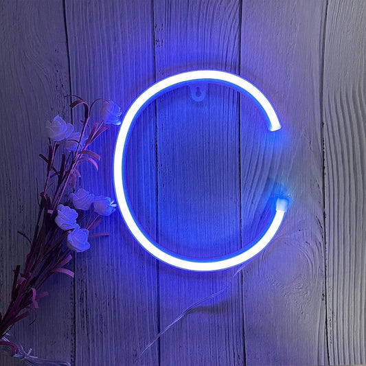 LED Blue Neon Letter Signs Night Light Battery or USB Operated LED Marquee Letters Neon Art Decorative Lights Wall Decor for Children Baby Room Christmas Wedding Party Decoration(C)