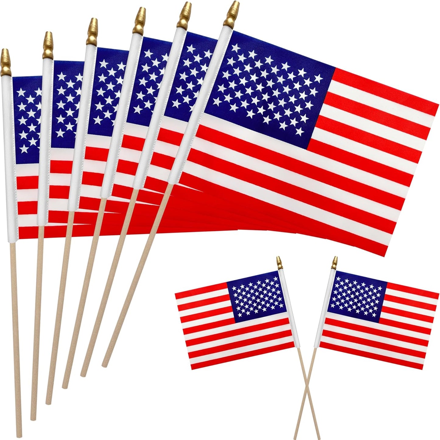 WEITBF 12Pcs 8×12 Inch Small American Flags on Stick Mini USA Flags US Handheld Flag Outdoor Decorations ﻿