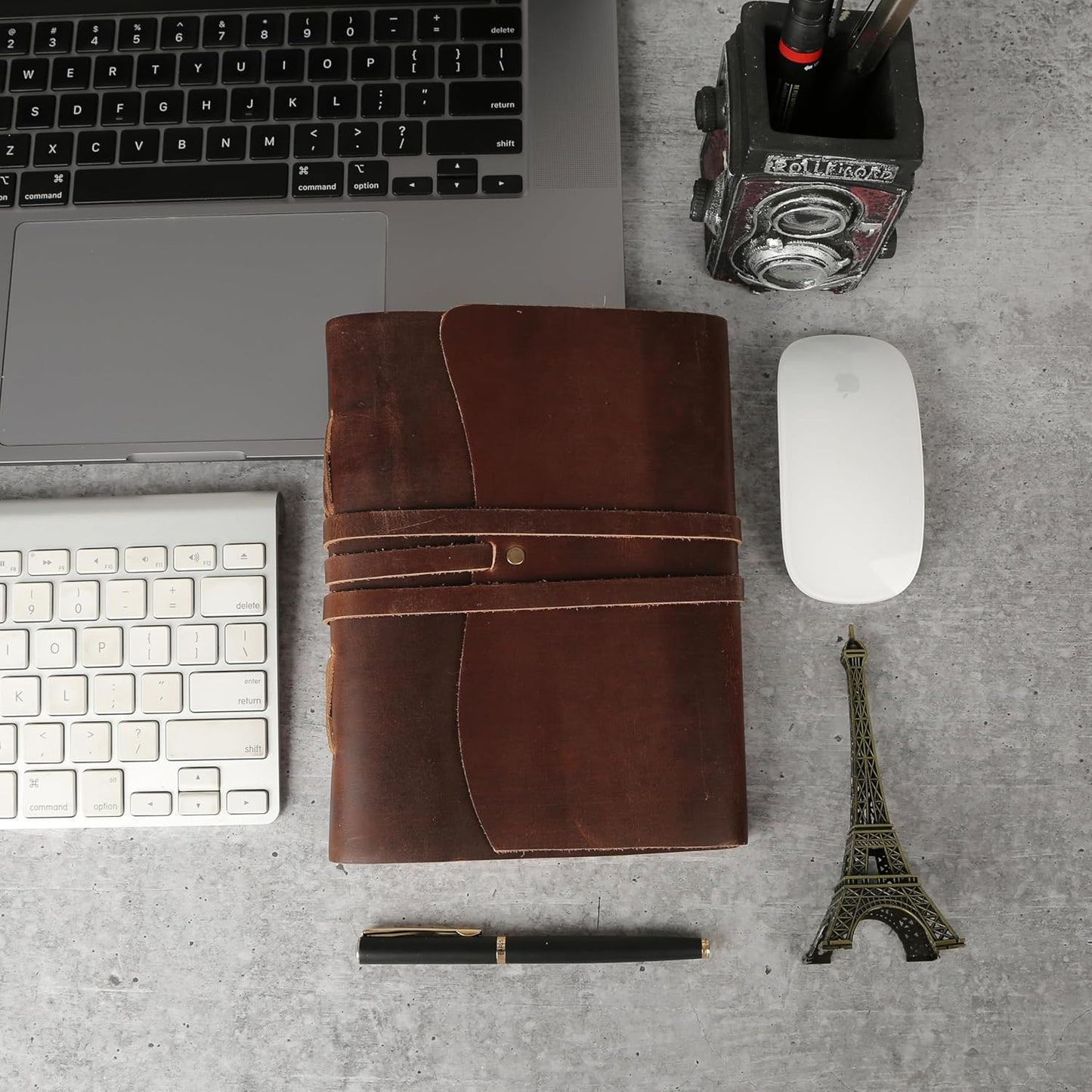 Dark Tan Leather Journal 7x5 | Handmade Vintage Notebook with Unlined Pages | Rustic Cotton Paper | Antique-Style Travel Diary & Sketchbook for Men & Women