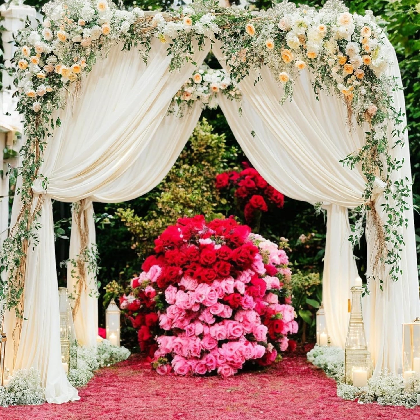 MDS Halloween Chiffon Draping Fabric - 2 Panel, 30" Wide x 40ft Long - Sheer Spooky Arbor & Canopy Drapery for Haunted House Backdrops, Party Ceilings, DIY Costumes & Themed Events - Ivory