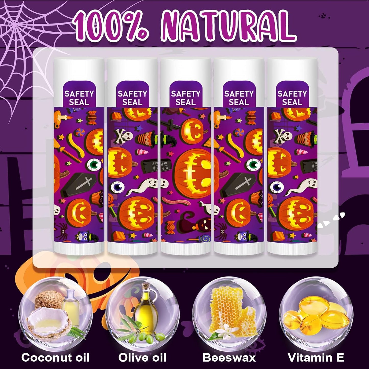 DMSKY 60 Pcs Halloween Lip Balm Bulk, Halloween Party Favors Halloween Treat Bags Gifts Goodie Bag Fillers Classroom Prizes Halloween Party Favors Supplies