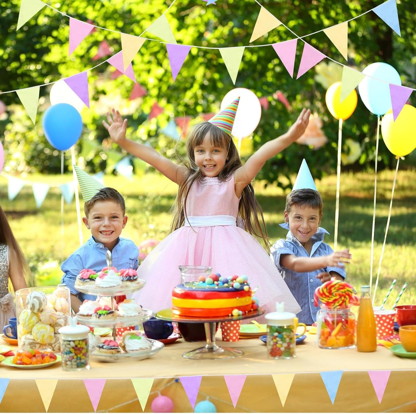 Tatuo 200 Feet Solid Pennant Banners Flags String Triangle Hanging DIY Bunting Flags Party Decorations for Grand Opening Party Banners for Kids Birthday, Shops (Pastel Color)