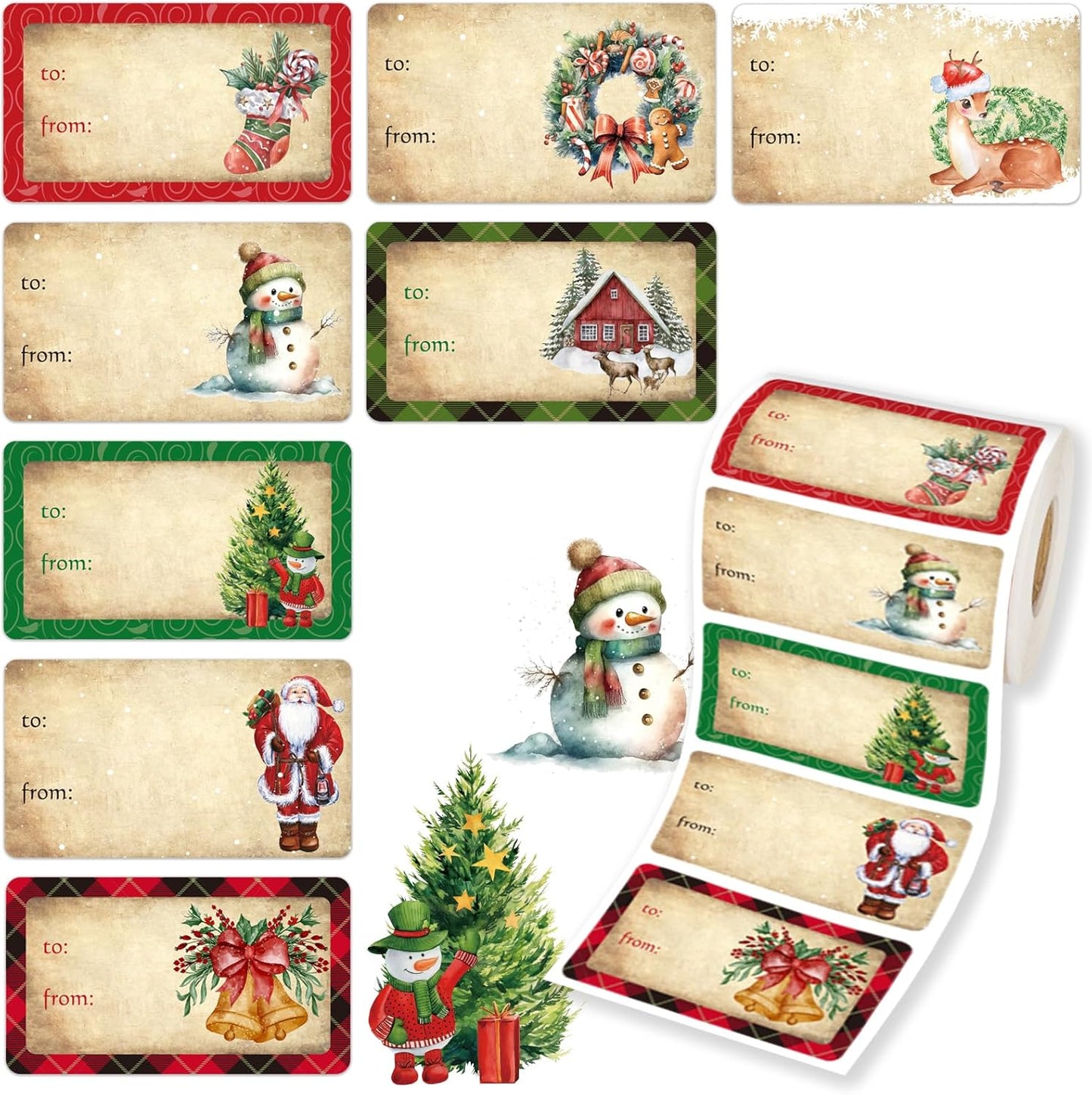 500 PCS Christmas Gift Tags Christmas Santa Claus Stickers Self Adhesive Vintage Christmas Tag Christmas Festival Holiday Decor