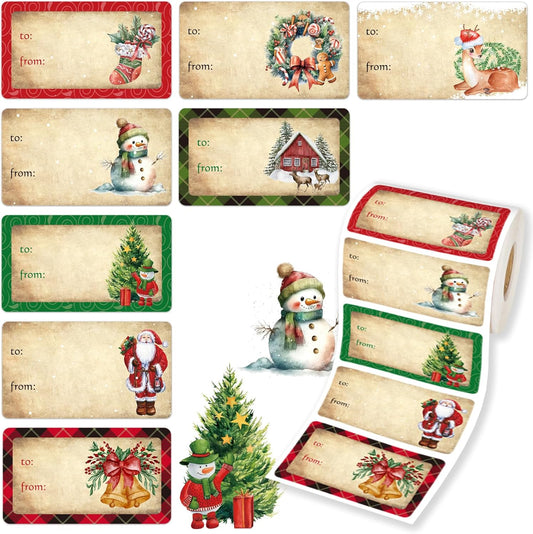 500 PCS Christmas Gift Tags Christmas Santa Claus Stickers Self Adhesive Vintage Christmas Tag Christmas Festival Holiday Decor