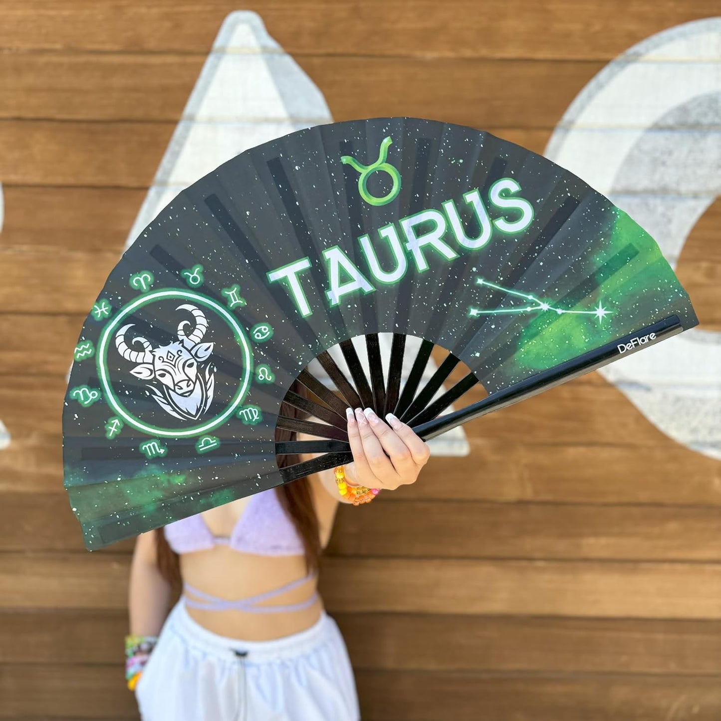 DeFlare | Cosmic Zodiac Rave Fan | Zodiac Sign Hand Fan | Astrology Rave Fan | Hand Fan | Large Rave Fan | Large Clacking Fan