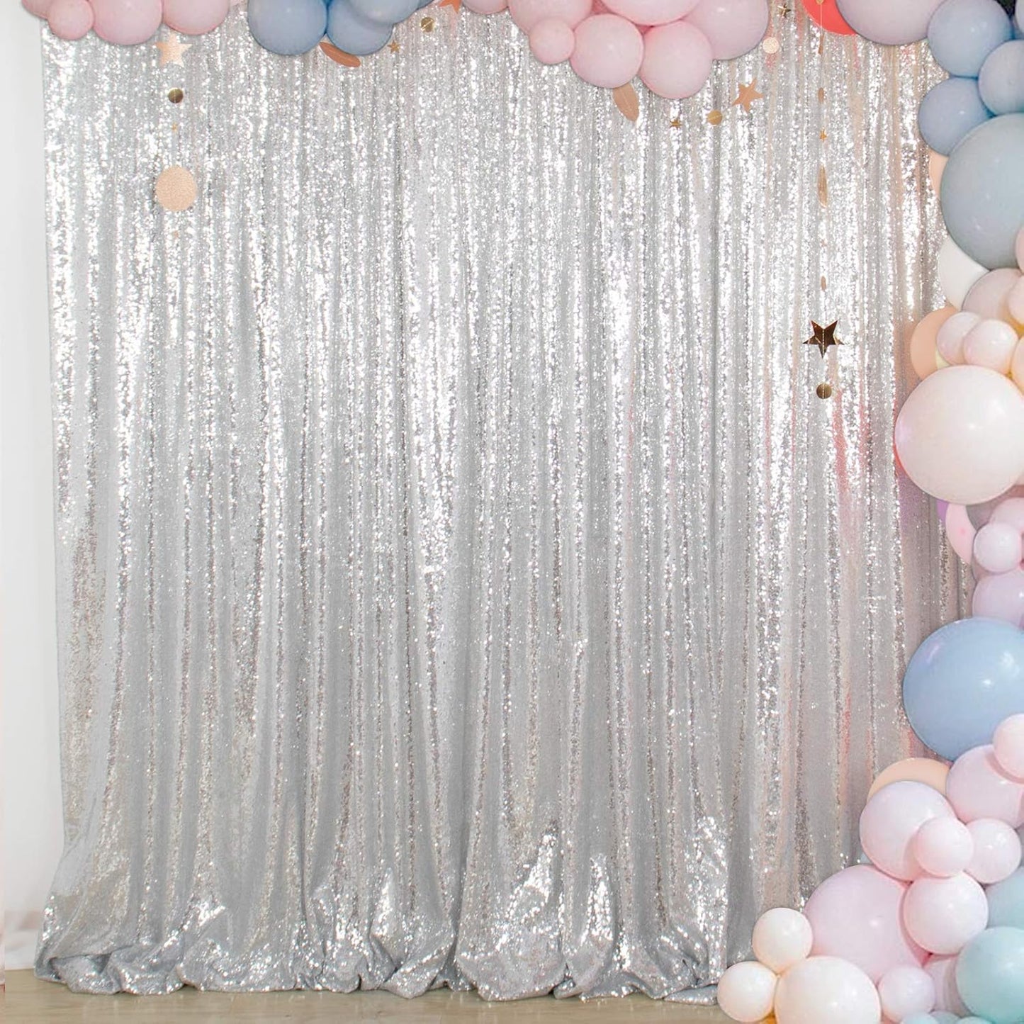 ShiDianYi Premium Sequin Photography Backdrop 6x8FT - Silver Sparkling Studio Background for TikTok/YouTube/Reels, Glitter Party Decor, Birthday & Wedding Photo Shoot