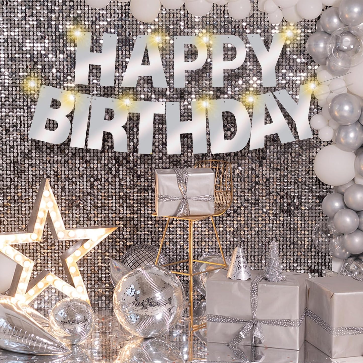 167Pcs DIY Glitter Customizable Banner Kit Happy Birthday Letters Banner Winter Wonderland Banners Snowflakes Personalized Banners Decor Baby Shower Birthday Party Decorations Supplies(Shiny Silver)