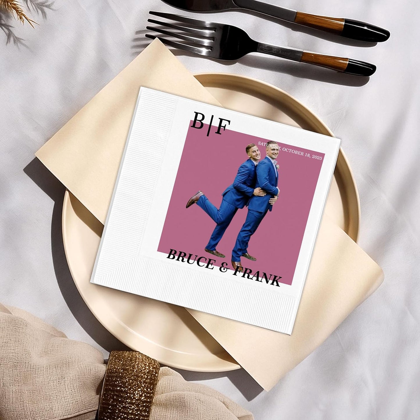 Luxury Personalized Wedding Napkins, Custom Photo Napkin with Text, Custom Cocktail Napkins Wedding, Beverage Luncheon Cocktail Paper, Napkin for Engagement Party, Bridal Shower