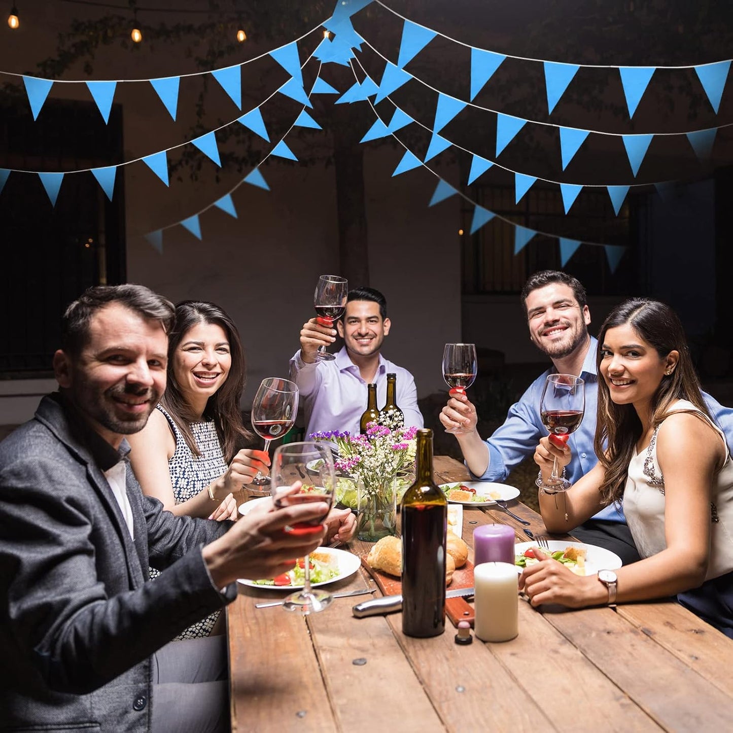 Tatuo 200 Feet Solid Pennant Banners Flags String Triangle Hanging DIY Bunting Flags Party Decorations for Grand Opening Party Banners for Kids Birthday, Shops (Blue)