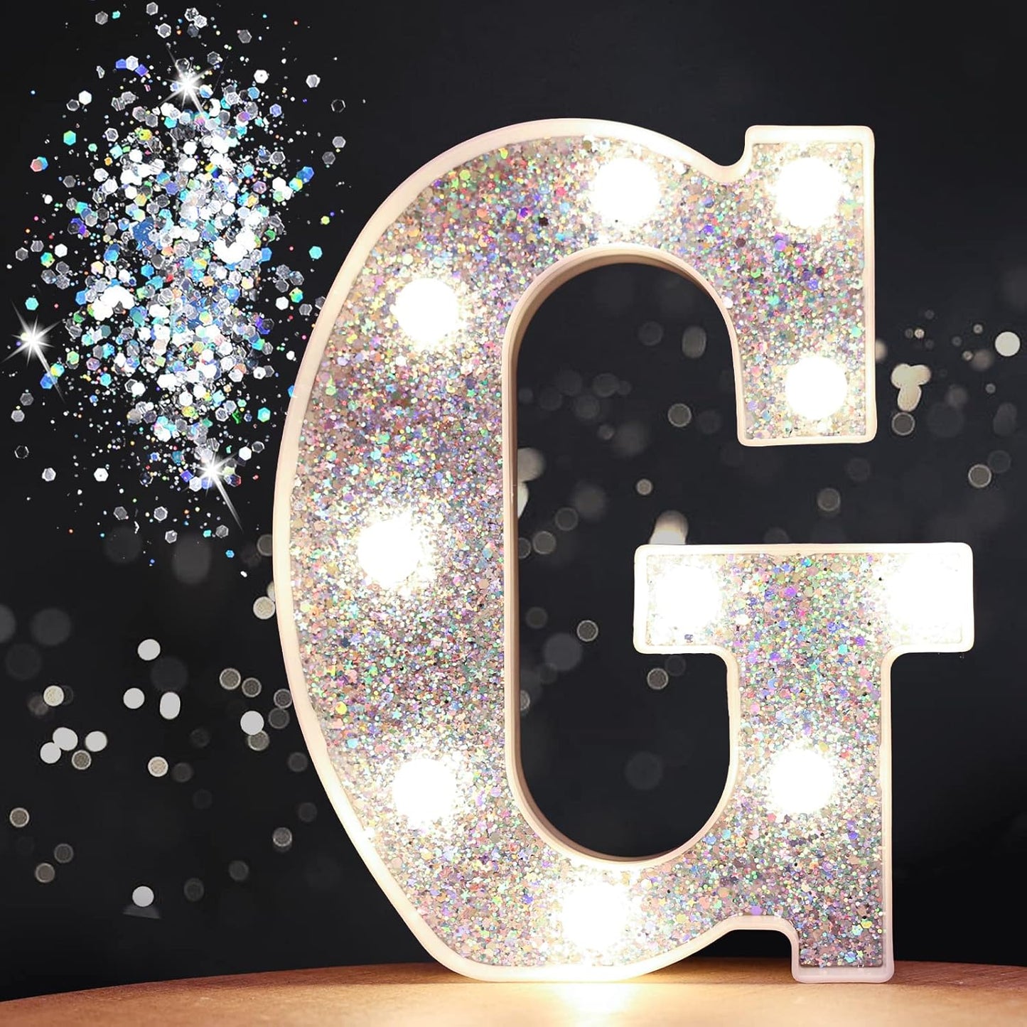 Pooqla Light Up Letters, LED Marquee Letters for Silver Birthday Decorations, Battery Powered Night Light Teenager Girl Room Decor, Gift for Girls Boys Wedding Bedroom Christmas Party Decor, Letter G