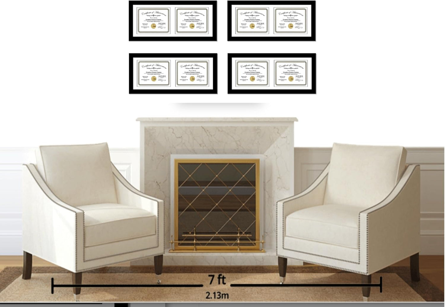 Creative Picture Frames 10X24Bk-W Black Horizontal Double Diploma Frame With 2 Opening White Mat, Holds 2-8.5X11-Inch Documents With Wall Hanger