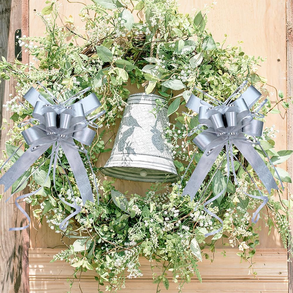 WEWILUCK Big Bow for Present, 15 PCS Pull Gift Bows for Gift Wrapping, Gift Baskets, Christmas, Wedding, and Birthday Party Decor(Silver with Rose Pattern, 6 inches)