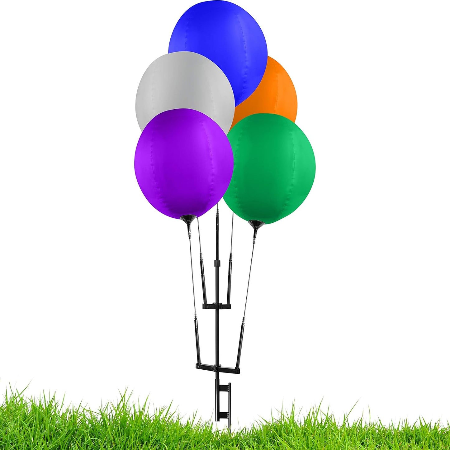 Reusable Balloon Cluster Kit with Ground Spike - Multi Color Balloons - No Helium - Weatherproof Balloons - 5 Durable Balloons and Pole Kit Included