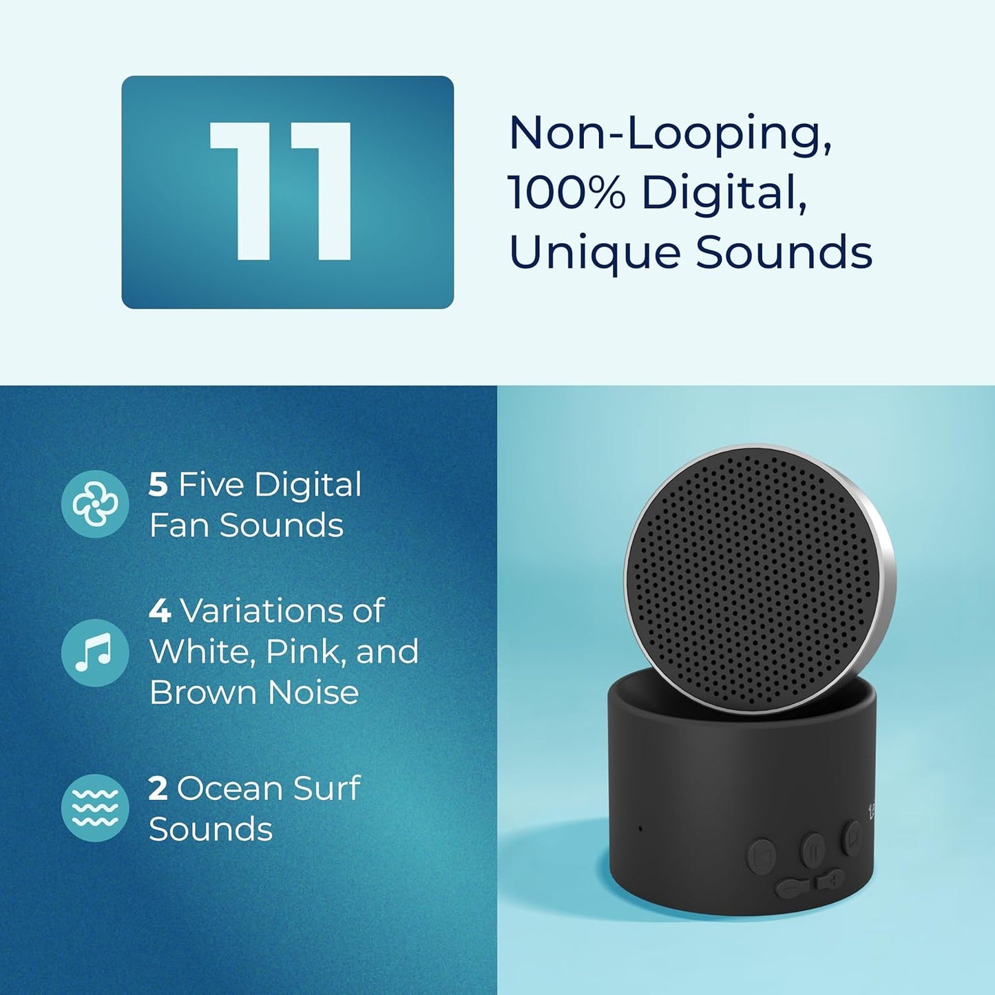 Adaptive Sound Technologies LectroFan Micro 2 - Portable Bluetooth Speaker & White Noise Machine - Compact Sound Machine for Travel - 11 Non-Looping Sounds for Sleep Support - Black