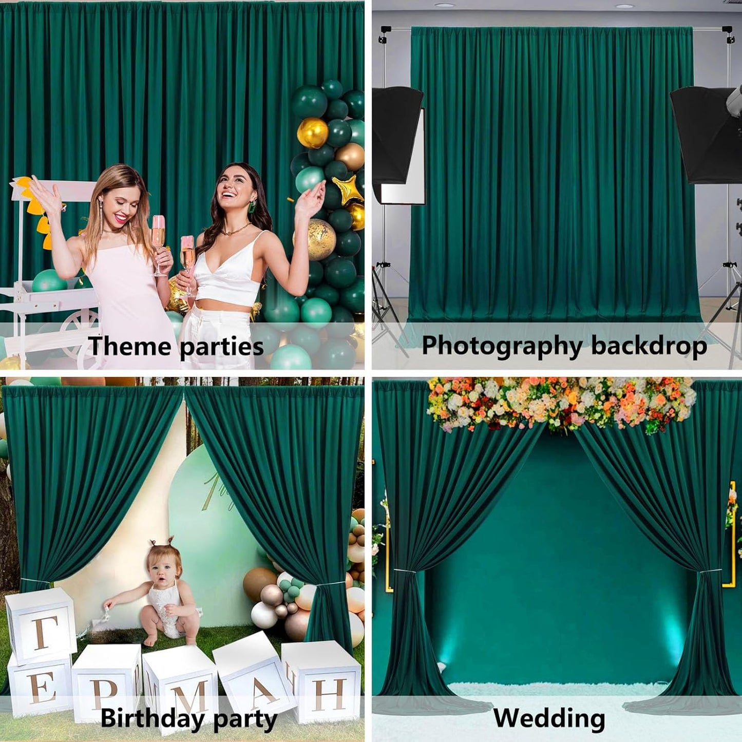 10 x 7 Feet Lake Green Backdrop Curtain for Partie, Background Curtains for Photoshoot, Birthday, Wedding, Halloween, Thanksgiving, Christmas, New Year Party Decorations 5Ft x 7Ft, 2 Panels