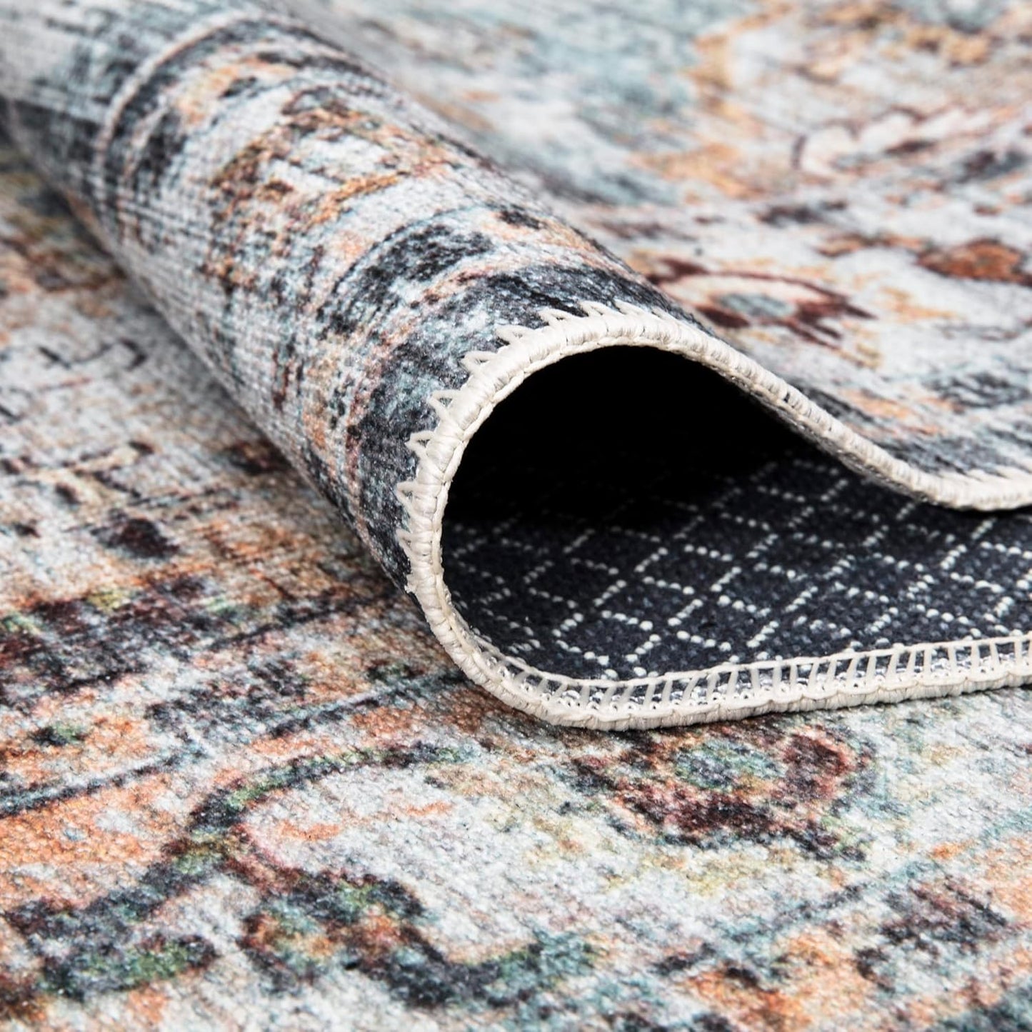 Bloom Rugs Washable Non-Slip 3' x 5' Rug - Teal/Peach Traditional Area Rug for Living Room, Bedroom, Dining Room, and Kitchen - Exact Size: 3' x 5'