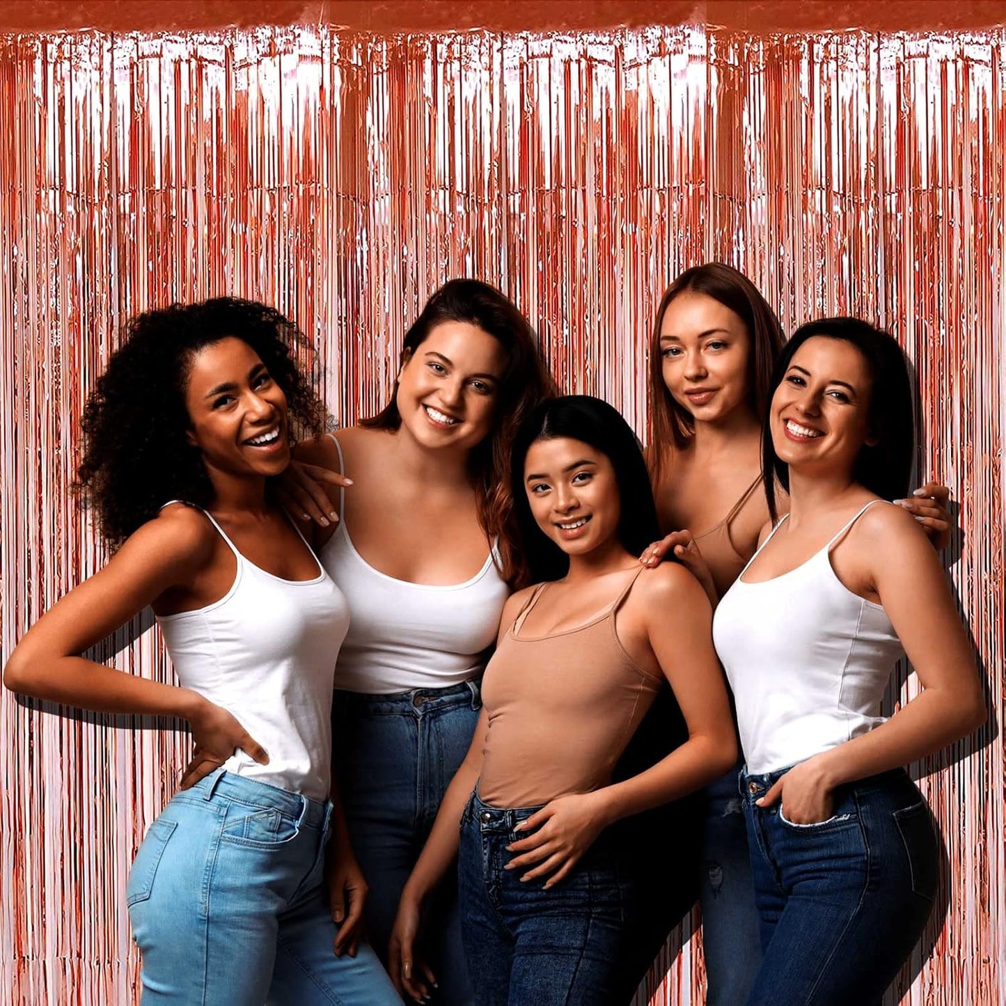 4 Pack Rose Gold Foil Fringe Curtain Backdrop, 3.28Ft x 9.84Ft Metallic Tinsel Foil Fringe Streamers Curtains for Party,