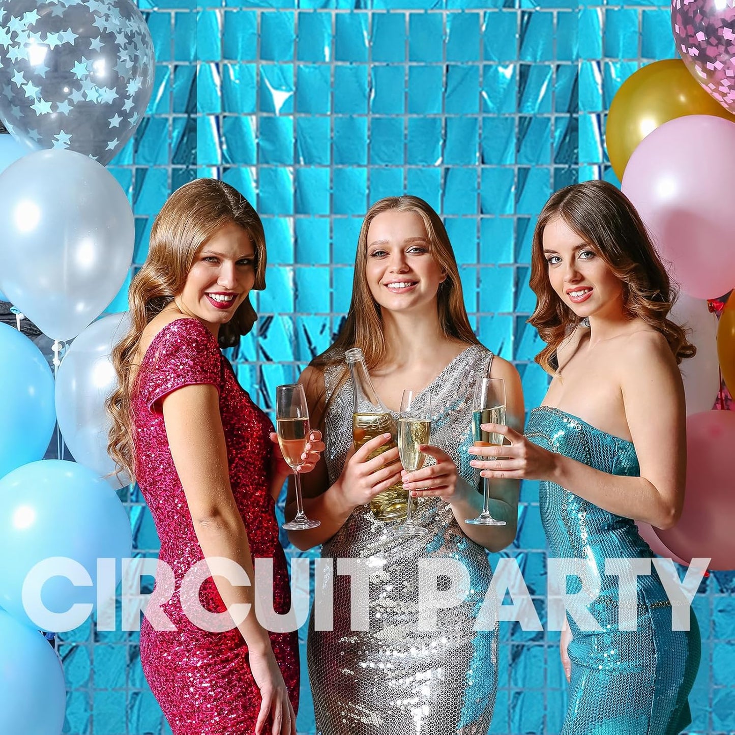 2 Pcs Blue Foil Fringe Square Curtain Backdrop - Blue Streamers Party Decorations, Sequin Square Curtain Photo Wall Backdrop Props for Under The Sea Birthday Ocean Beach Party Decor, 3.3 x 6.6 Ft