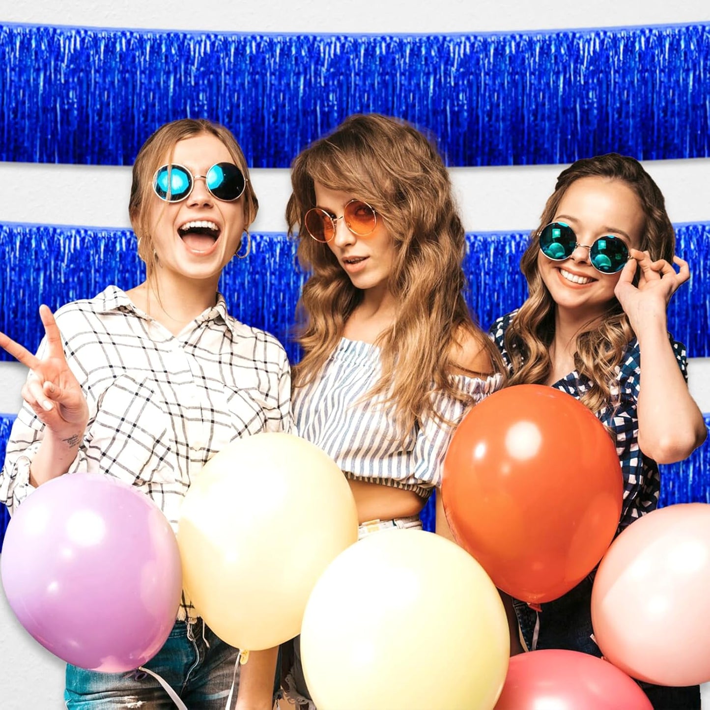 6 Pack 10 Feet Blue Foil Fringe Garland Metallic Tinsel Streamers Banner Wall Hanging Curtain Backdrop for Parade Floats, Birthday, Graduate, Mother's Day, Wedding Party Decoration