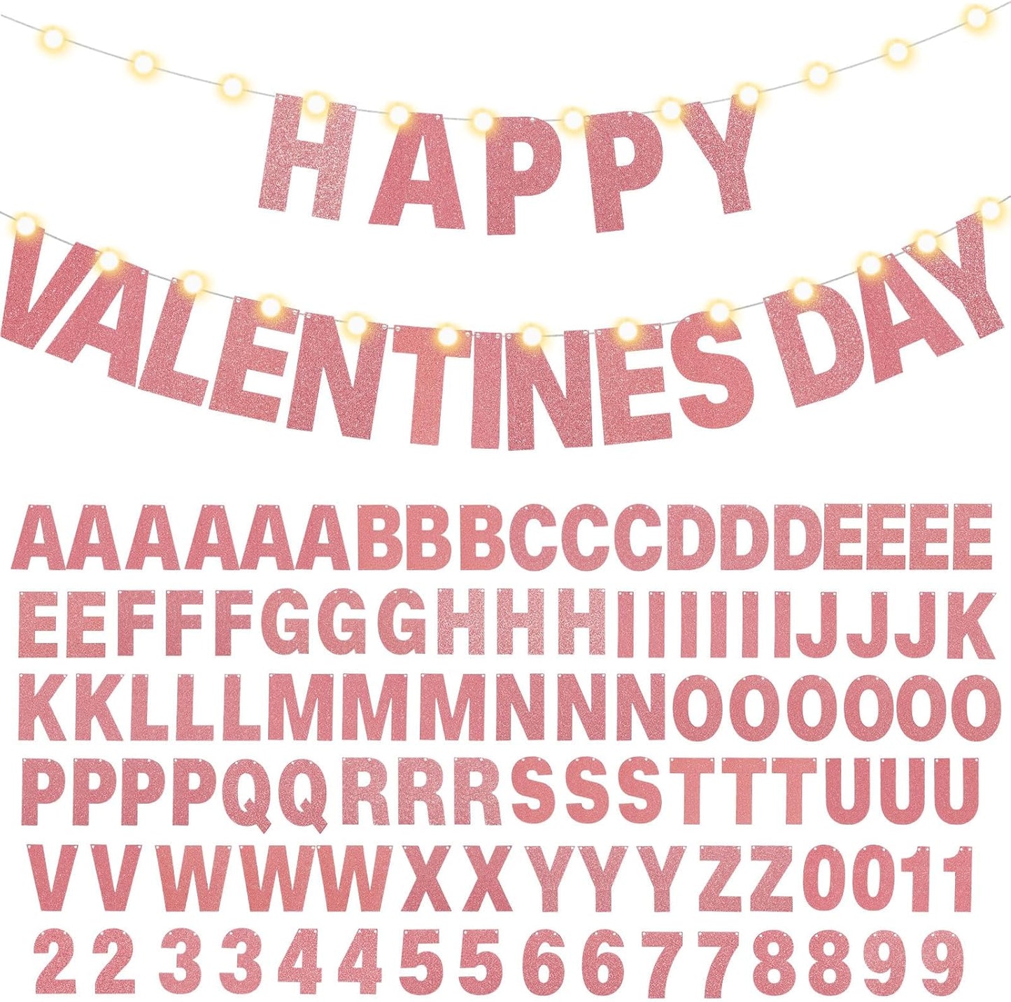 TaoBary 112 Pcs DIY Letter Kit Glitter Customizable Banner Letters Include 107 Letters and Numbers 3 Rope and 2 Needles for Birthday Halloween Christmas Wedding Valentine Party Decor(Rose Gold)