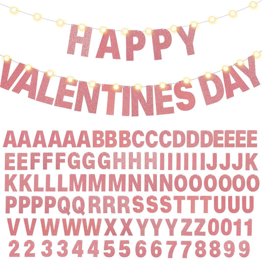 TaoBary 112 Pcs DIY Letter Kit Glitter Customizable Banner Letters Include 107 Letters and Numbers 3 Rope and 2 Needles for Birthday Halloween Christmas Wedding Valentine Party Decor(Rose Gold)