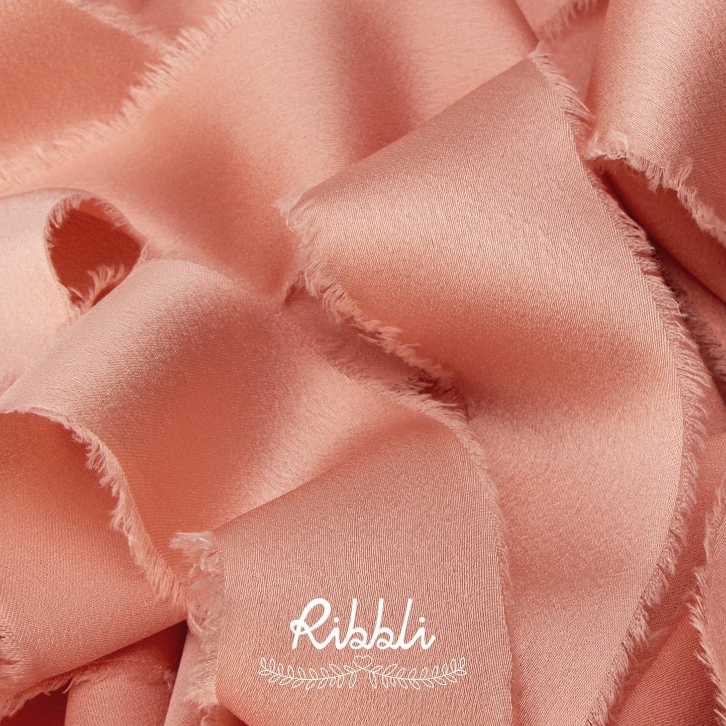 Ribbli Rose Gold Silk Satin Ribbon 1.5 Inch x 12 Yard Handmade Frayed Chiffon Ribbon with Wooden Spool for Gift Wrapping, Wedding Invitations, Bridal Bouquets, Home Decor