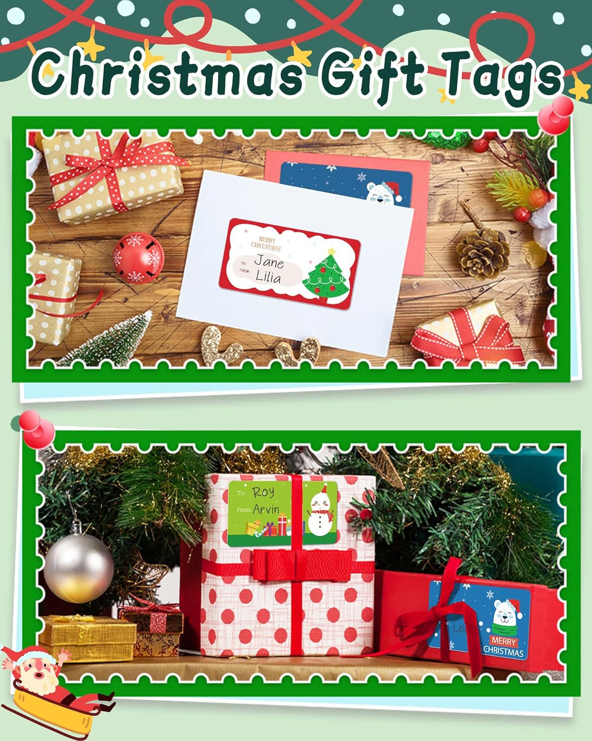 500 Pcs Christmas Gift Tags Stickers for Christmas Presents, Wrapping Paper, Christmas Name Stocking Tags Christmas Labels Stickers for Christmas Gifts Bags Presents Decorations