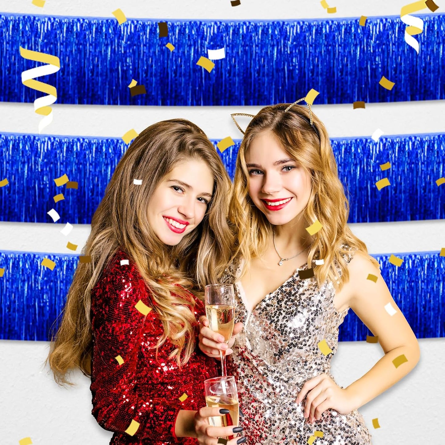 6 Pack 10 Feet Blue Foil Fringe Garland Metallic Tinsel Streamers Banner Wall Hanging Curtain Backdrop for Parade Floats, Birthday, Graduate, Mother's Day, Wedding Party Decoration