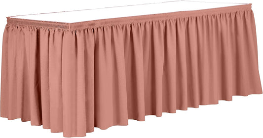 Ultimate Textile Pleat Polyester Fabric Table Skirt - Machine Washable Flame Resistant with Clips for Events, Weddings & Trade Shows, Cut & Sewn in Paterson, NJ - Coral, 14' Shirred Pleat