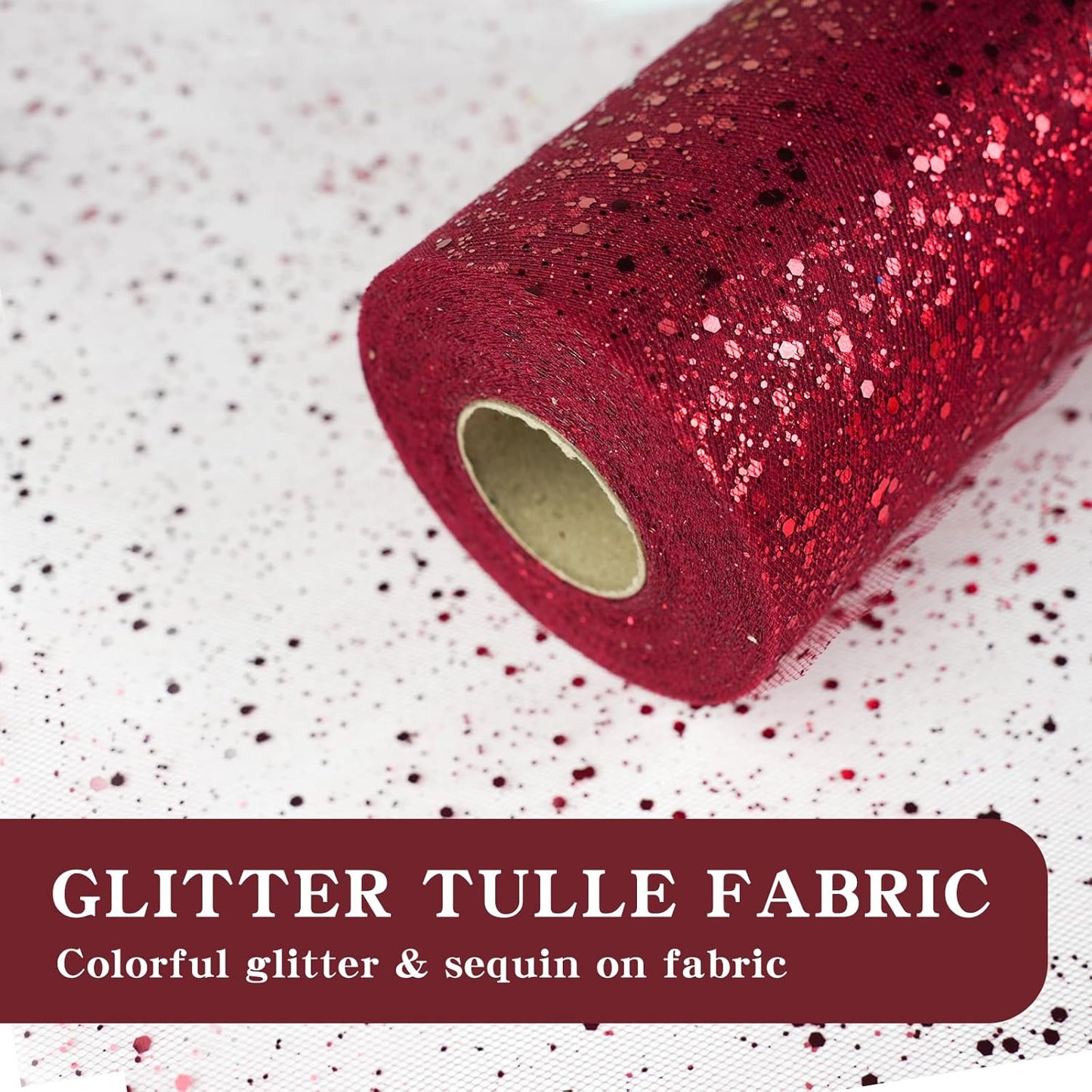 Glitter Tulle Rolls, 6” by 50 Yards (150FT) Sparkling Tulle Spool Ribbon Sequin Tulle Netting Fabric for Tutu Skirt Wedding Birthday Baby Shower (Burgundy)