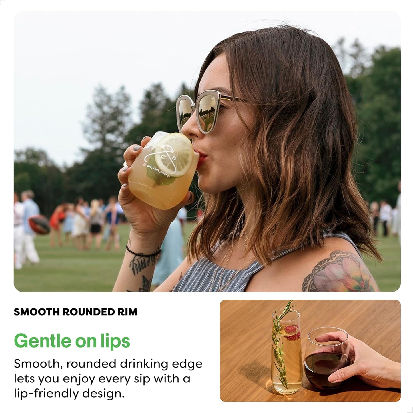 TOSSWARE POP Gold Rim 12oz Vino Jr Set of 12, Premium Quality, Recyclable, Unbreakable & Crystal Clear Plastic Cocktail Glasses