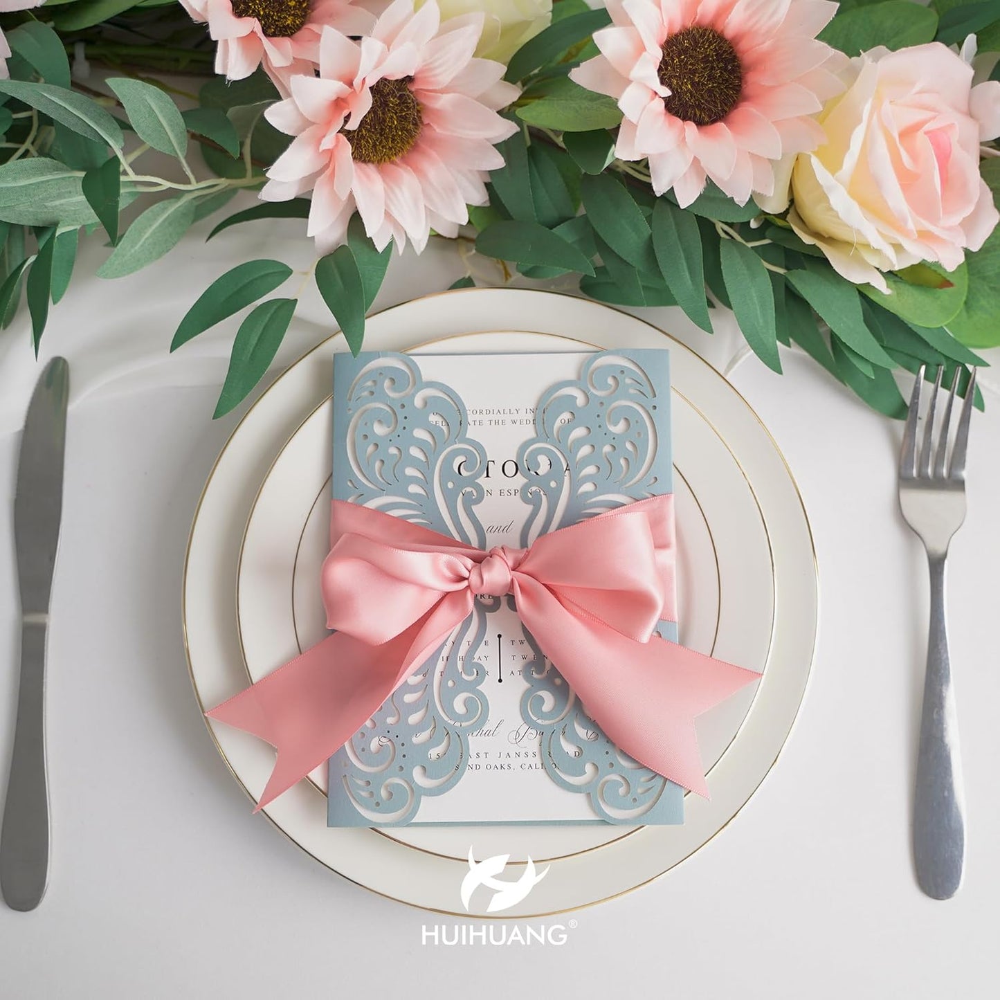 HUIHUANG Rose Pink Satin Ribbon - 1.5 inch Double Face, 50 Yards - Blush Pink Polyester Silk for Floral Bouquet, Wedding Invitations, Crafts, Gift Wrapping, Bows, Sewing, Party Decor