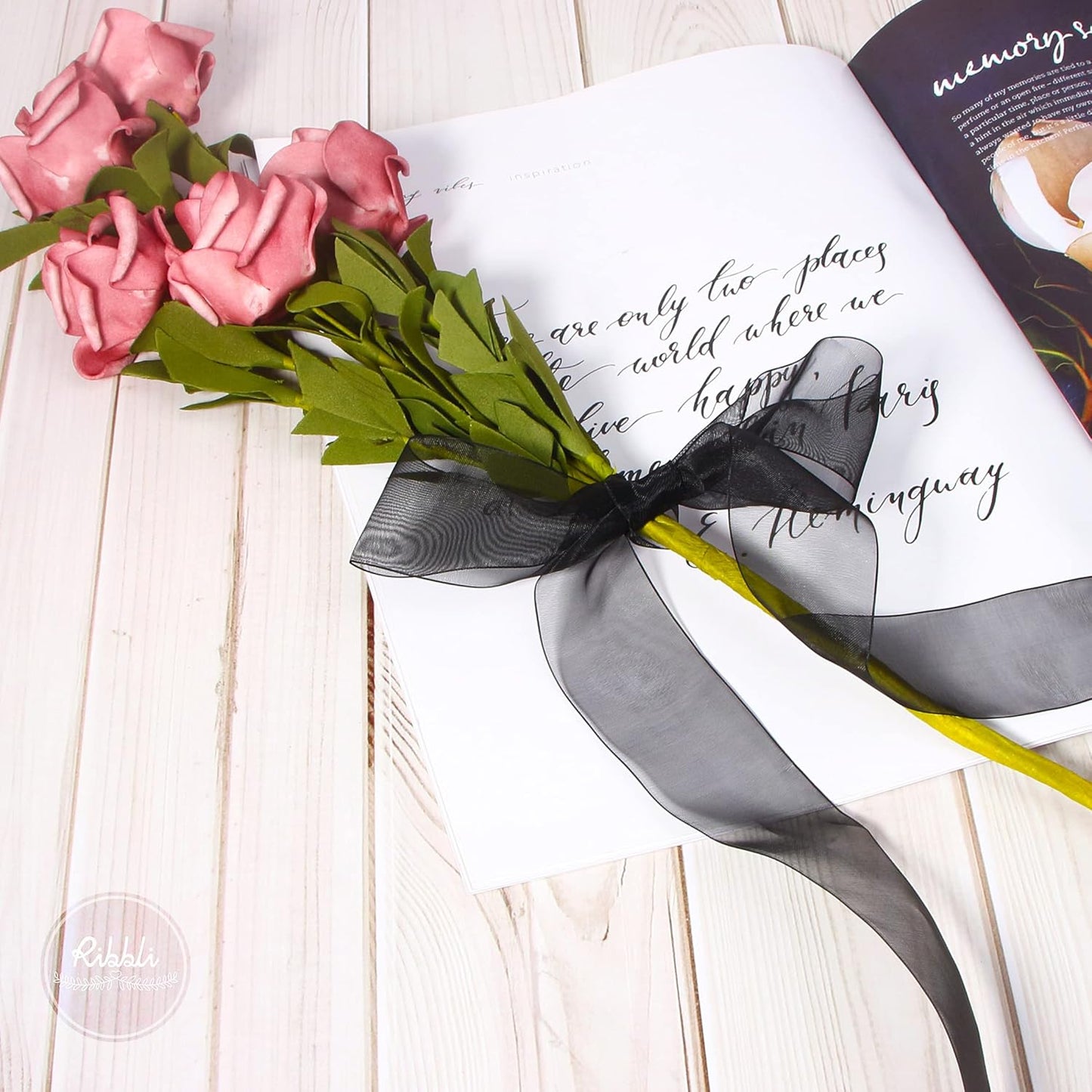 Ribbli Black Sheer Organza Ribbon,1-1/2 Inches x Continuous 50 Yard Use for Gift Wrapping,Bouquet Wrapping,Wedding Decoration,All Crafting and Sewing