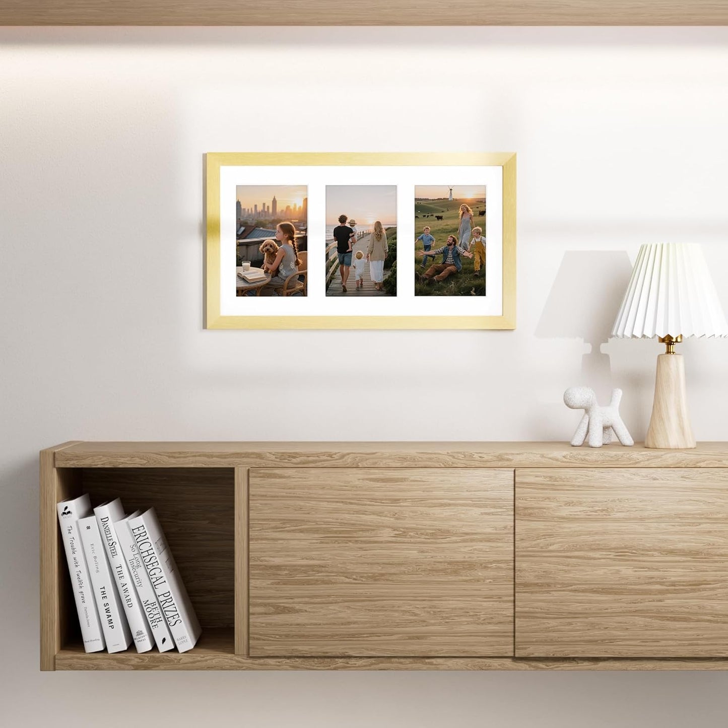 Vittanly 8x14 Picture Frames Collage, Displays 3Pcs 4x6 Pictures with Mat, Collage Picture Frame for Horizontal or Vertical Display, Gold, 1 Pack