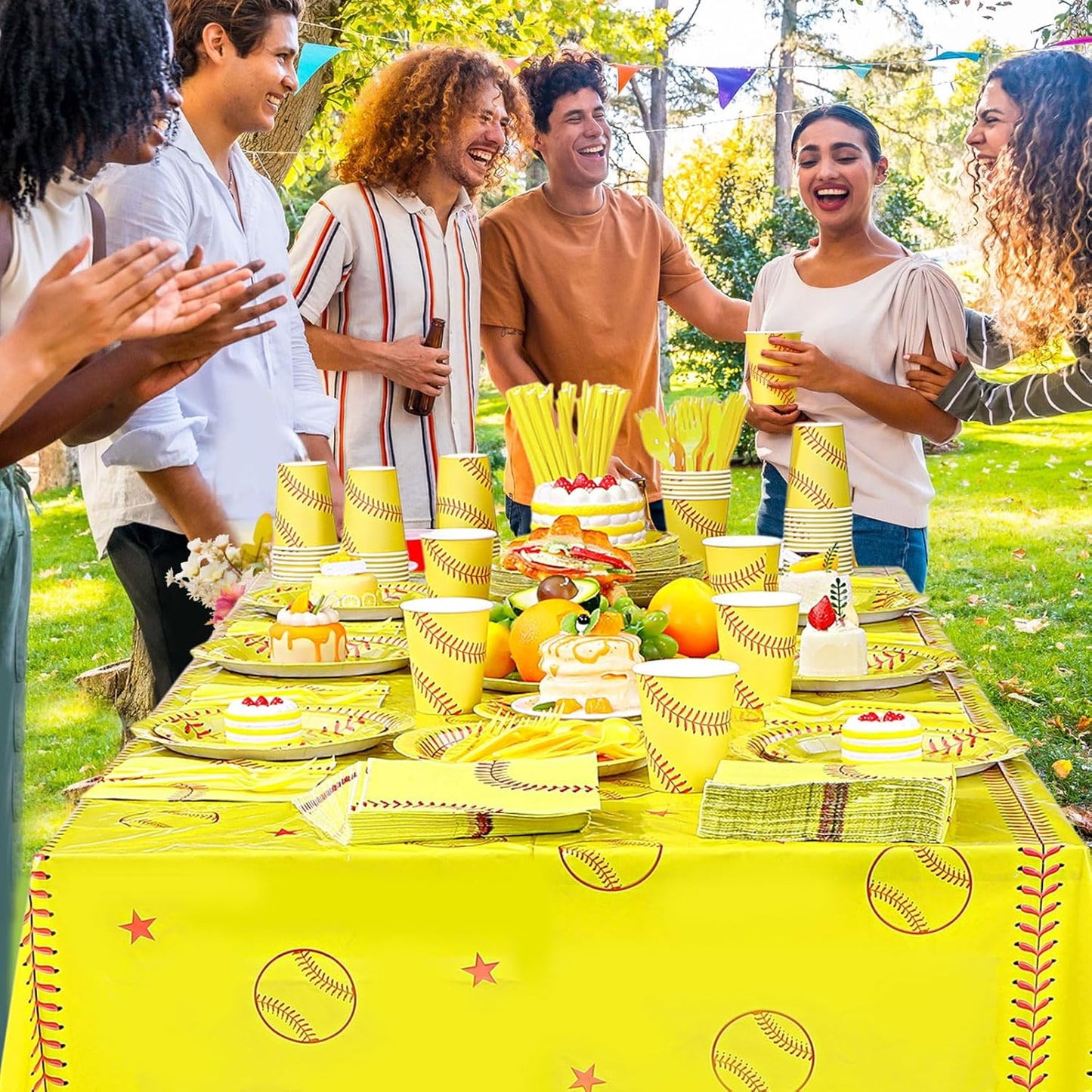 452 Pcs Softball Birthday Party Decorations for 50 Guests, Softball Paper Plates Napkins Cups Tablecloth Cutlery Straws Disposable Tableware Set for Women Men Sports Theme Party Supplies