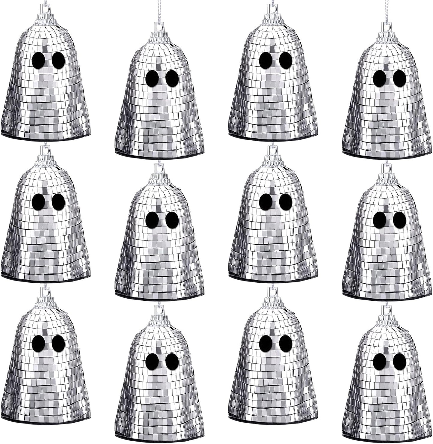 12 Pcs Halloween Disco Ghosts Decor Halloween Ornament Silver Mirror Disco Skeleton Tabletop Centerpiece for Holiday Cosplay Home Props Gift Party Decorations (Sliver)