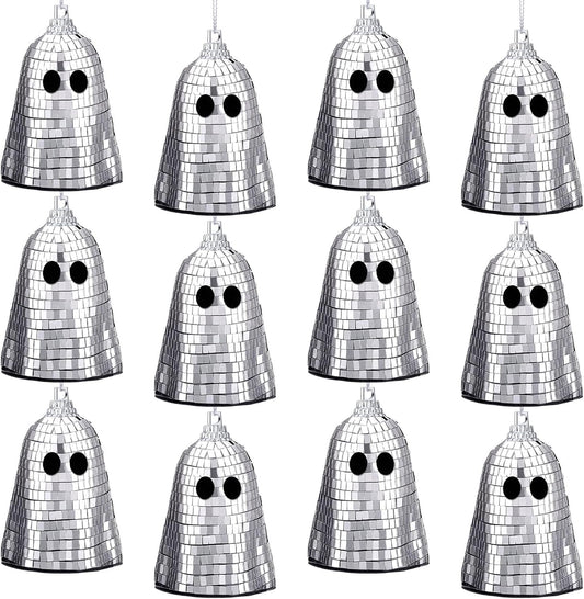 12 Pcs Halloween Disco Ghosts Decor Halloween Ornament Silver Mirror Disco Skeleton Tabletop Centerpiece for Holiday Cosplay Home Props Gift Party Decorations (Sliver)