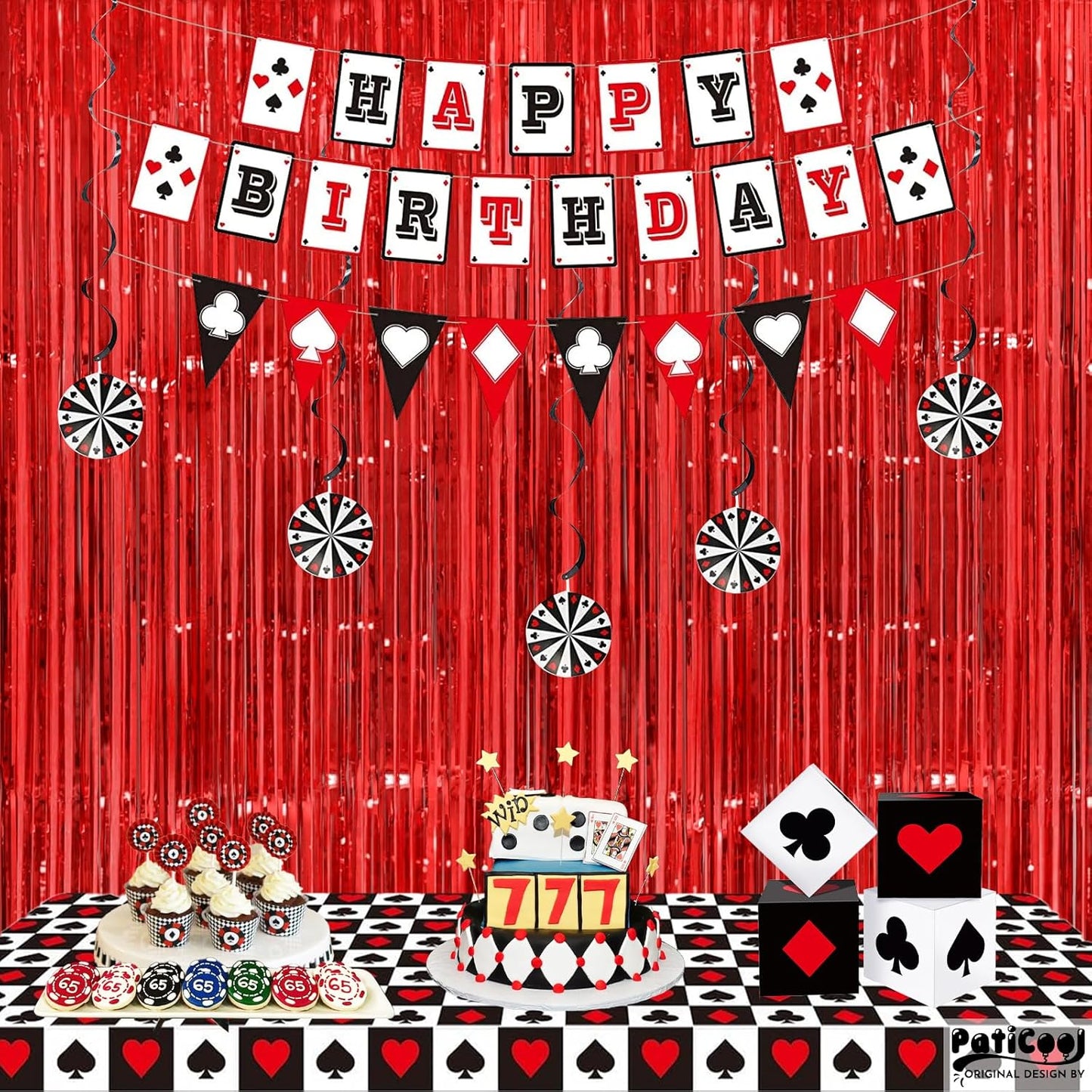 Christmas Decorations Red Streamers - Thicken 4 Pack 3.2 x 8.2 FT - Red Tinsel Foil Fringe Curtains Party Backdrop for Birthday, Casino, Carnival, Cherry, Hollywood Red Carpet Party Decorations