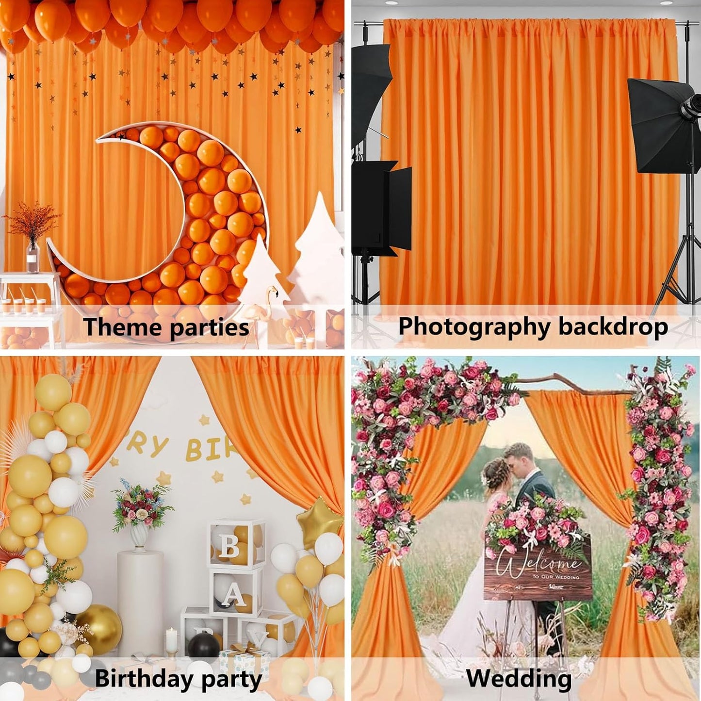 10 x 7 Feet Orange A Backdrop Curtain for Partie, Background Curtains for Photoshoot, Birthday, Wedding, Halloween, Thanksgiving, Christmas, New Year Party Decorations 5Ft x 7Ft, 2 Panels