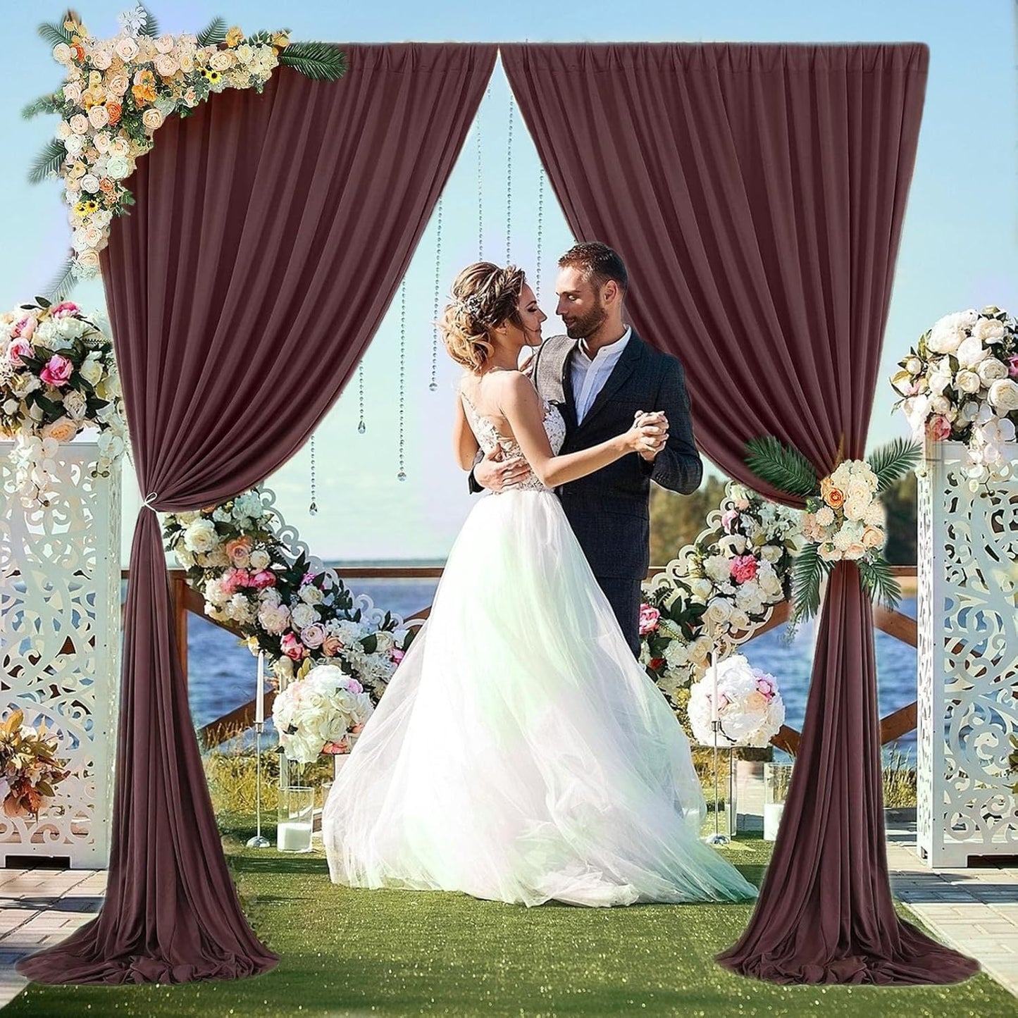 10 x 7 Feet Red Brown Backdrop Curtain for Partie, Background Curtains for Photoshoot, Birthday, Wedding, Halloween, Thanksgiving, Christmas, New Year Party Decorations 5Ft x 7Ft, 2 Panels