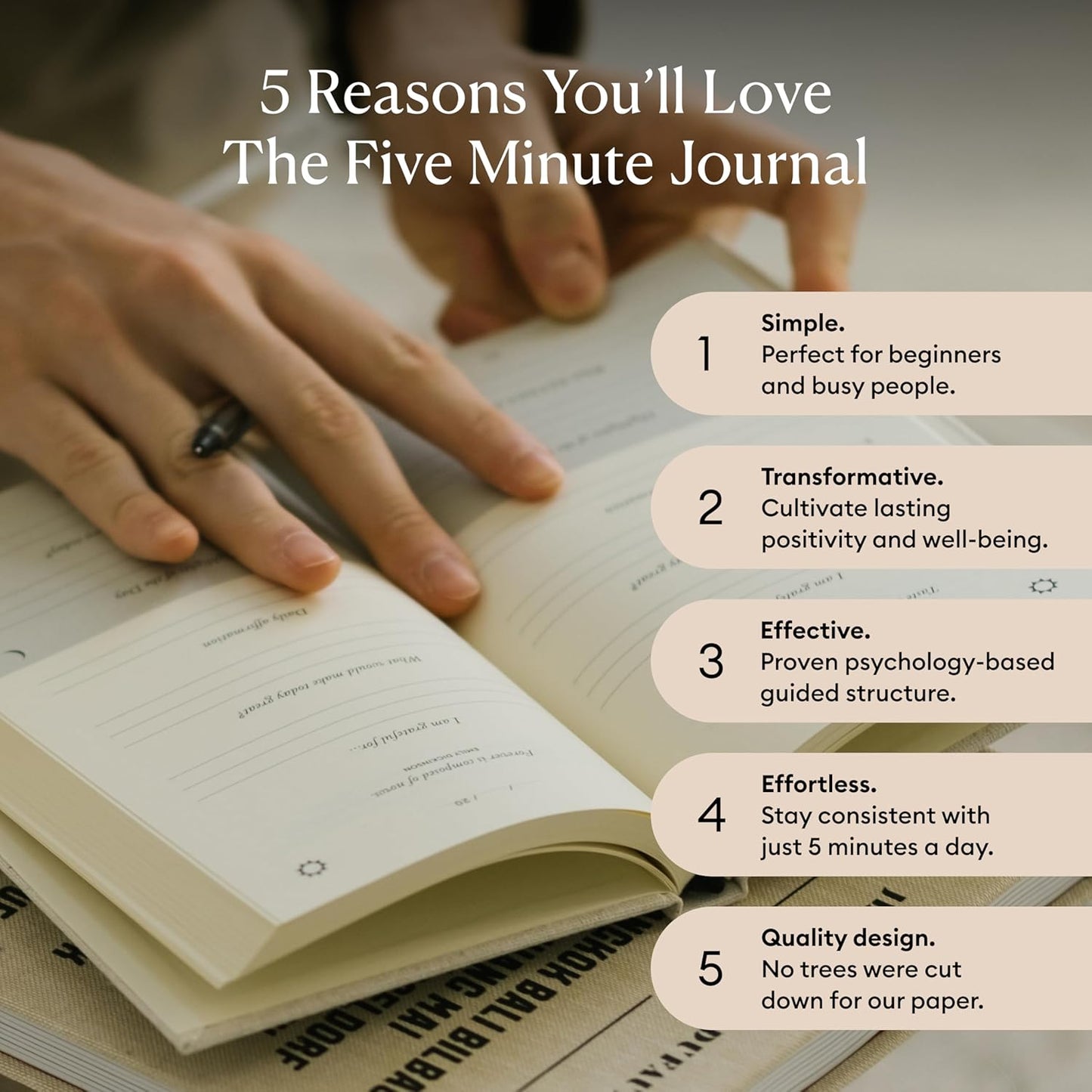 Intelligent Change The Five Minute Journal, Original Daily Gratitude 2025, Reflection & Manifestation for Mindfulness, Undated Daily with Gold Foiling, Plastic-Free, Blue