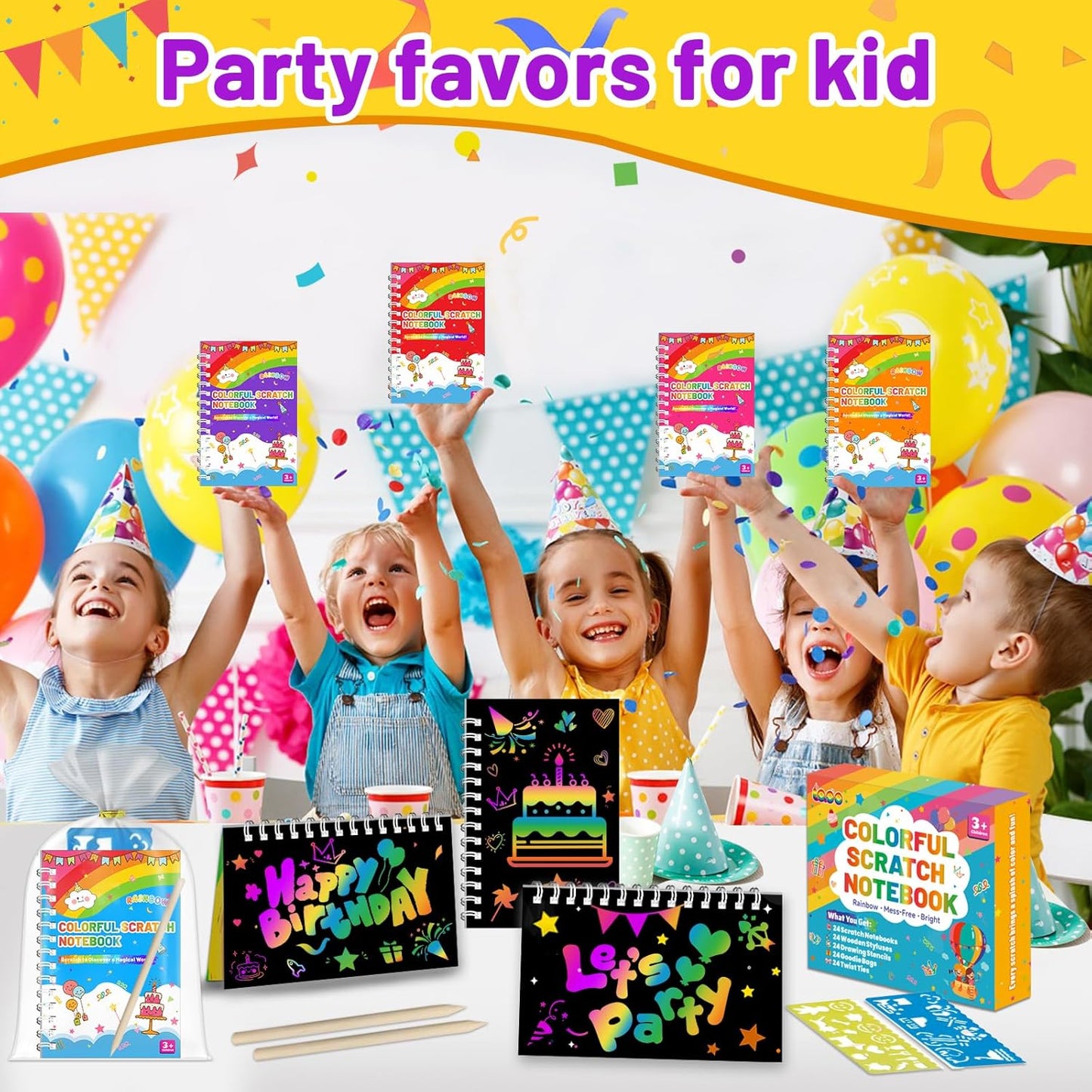 Party Favors for Kids: 36 Pack Scratch Art Notebooks with Rainbow Colors, 2-in-1 Coloring & Scratch Books, Bulk Birthday Gifts, Goodie Bags, Classroom Prizes for Boys & Girls