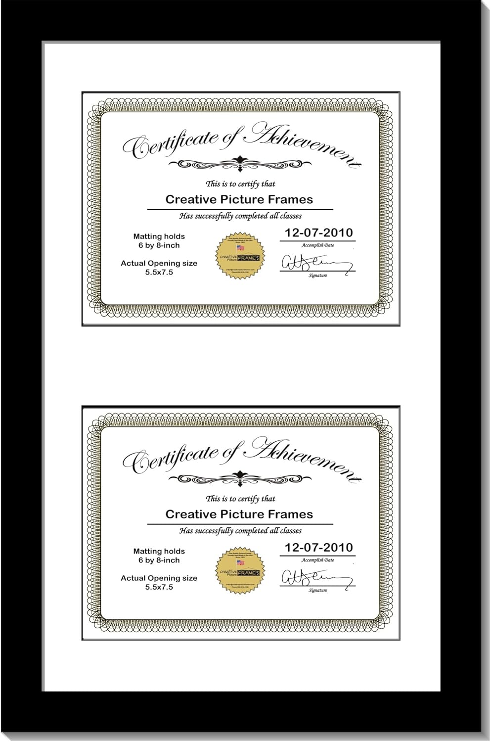 Creative Picture Frames 10X16Bk-W Black Vertical Double Diploma Frame With 2 Opening White Matting | Holds 2-6X8-Inch Documents With Installed Wall Hanger