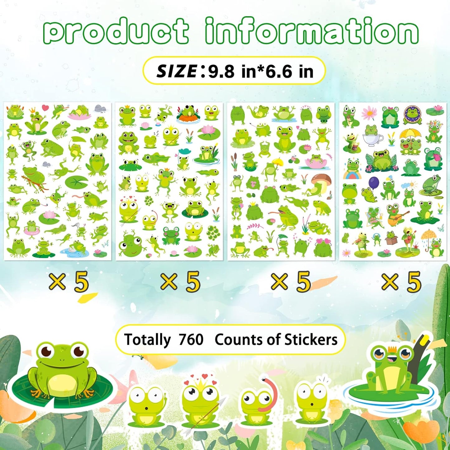 Frog Stickers Summer Spring Happy Honey Frog Decal Sticker 760 Counts Party Cute Gifts Goodie Bags Decor School Reward Birthday Party Favors Water Bottle Sticker Laptop Invitation Decor