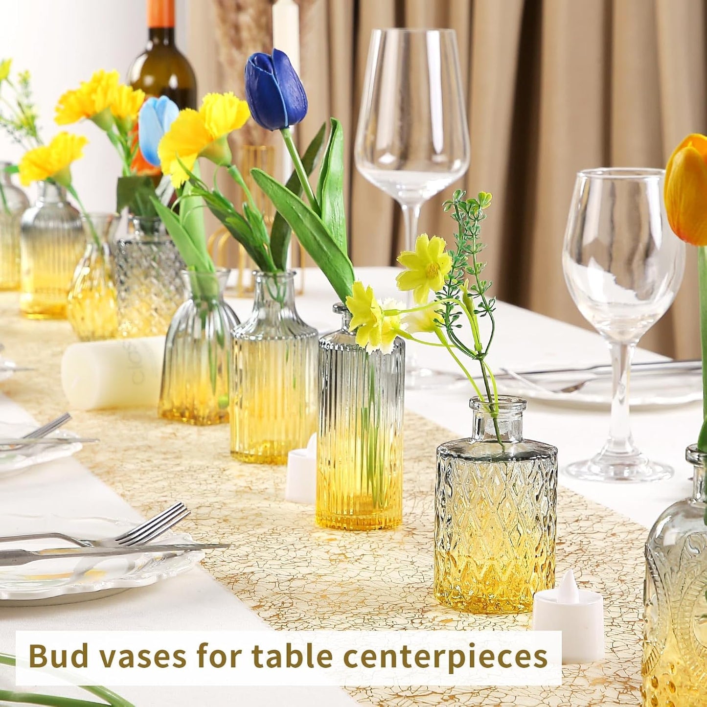 Glass Bud Vases in Bulk Set of 30 Pcs,Small Glass Vases for Flowers as Wedding Centerpieces for Tables,Clear Flower Vases Suitble for Wedding Decorations,Home Decor (Blue Yellow, 30 pcs)