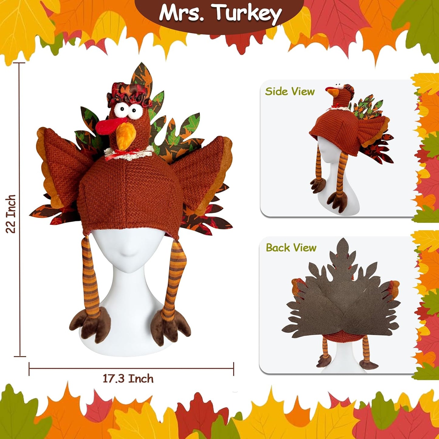 Ogrmar Set of 2 Adorable Plush Turkey Hat, Funny Turkey Headwear for Thanksgiving Night Event Dress-up Party Fall Harvest