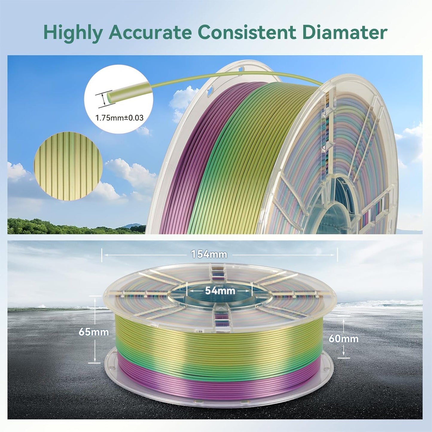 Kingroon Silk PLA Filament 1.75mm Rainbow Filament 3D Printer Filament Color Changing Filament 1kg Dimensional Accuracy ±0.03mm,Fit Most 3D Printers(Lovely)